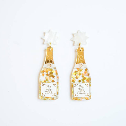 Gold Confetti Champagne Bottle Earrings