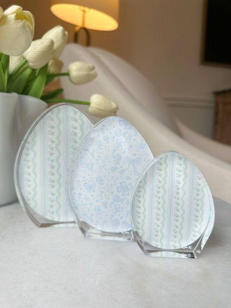 Blue Acrylic Egg Trio: Medium