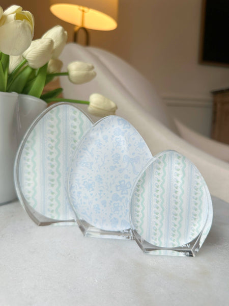 Blue Acrylic Egg Trio: Large