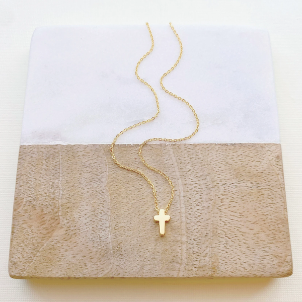 Dainty Floating Cross Necklace: Gold