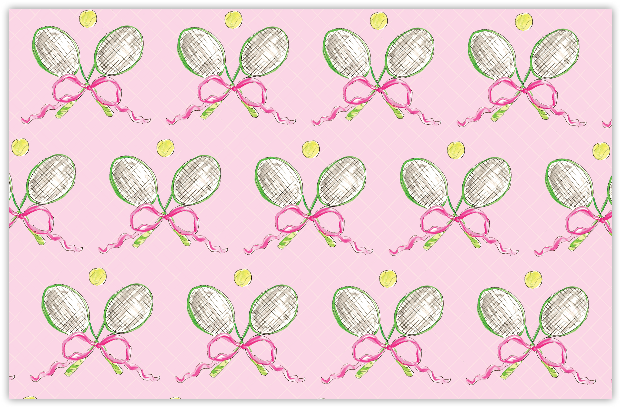 Handpainted Tennis Rackets With Balls and Bows Placemat