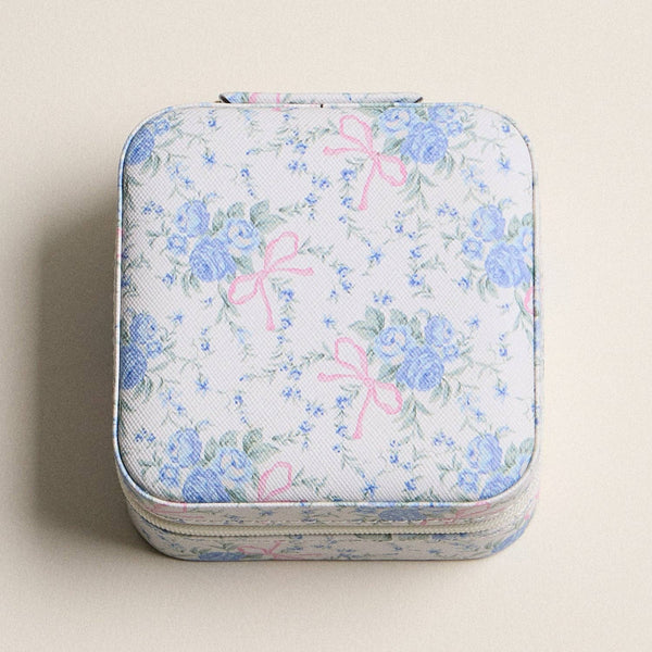 Blue Floral with Pink Bow Jewelry Box