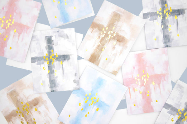 Blue Cross with Gold Foil Notecard Set: Pack of 8