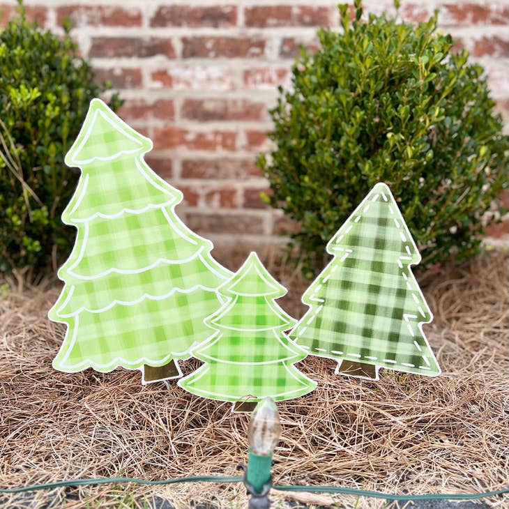 11" Gingham Christmas Tree Yard Stake