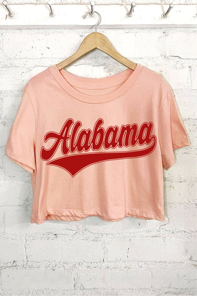 ALABAMA PUFF GRAPHIC SHORT CROP TOP: PEACH