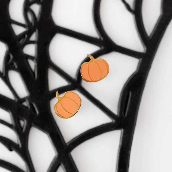 Pumpkin Stud Earrings - Hypoallergenic, Flat Back, Girl Gift: Pair