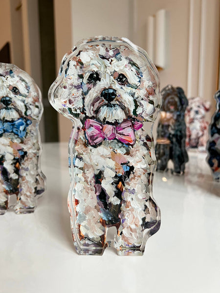 "Cavapoo Blonde With Pink Bow" acrylic shelfie: Small