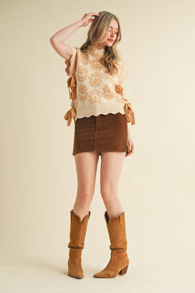 MOCK NECK FLORAL SWEATER VEST CROWN BLUE