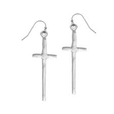 Susan Shaw Elongated Silver Cross Earrings (1245S)