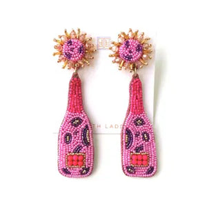 PInk Leopard Champagne Bottle Earrings