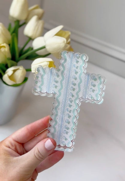 Scalloped Acrylic Cross Blocks : Pink Chinoiserie Cross