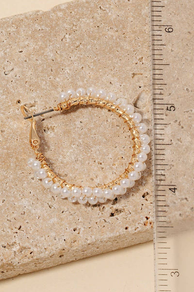 Pearl Cluster Beaded Latch Hoop Earrings: GD