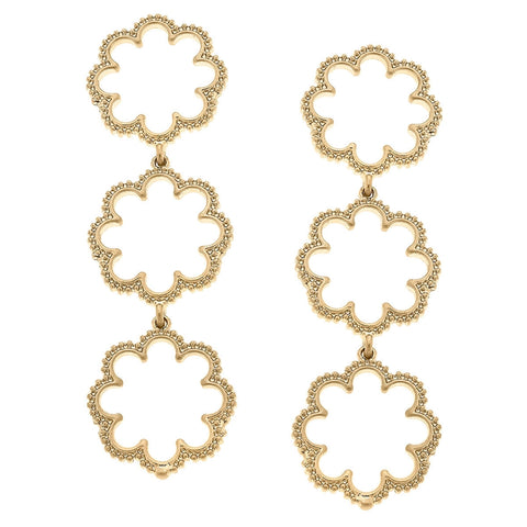 Trio Studded Gold Flower Earrings