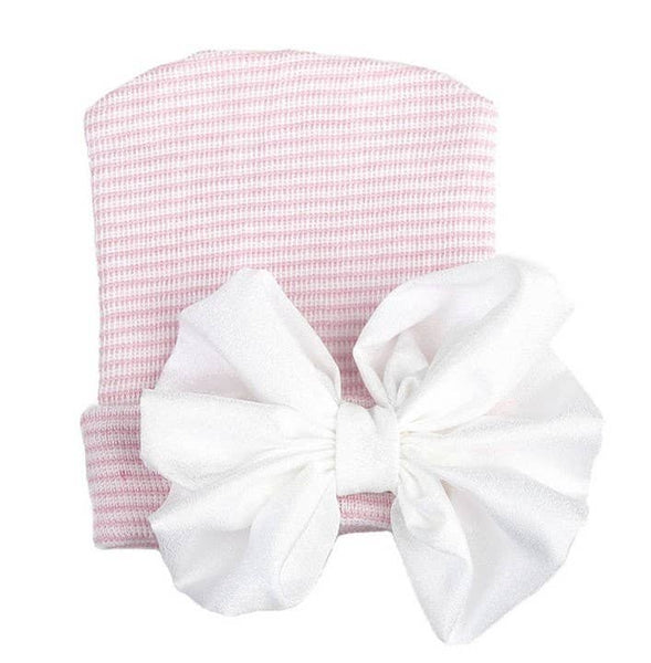 Newborn Hospital Hat: White with Pink bow