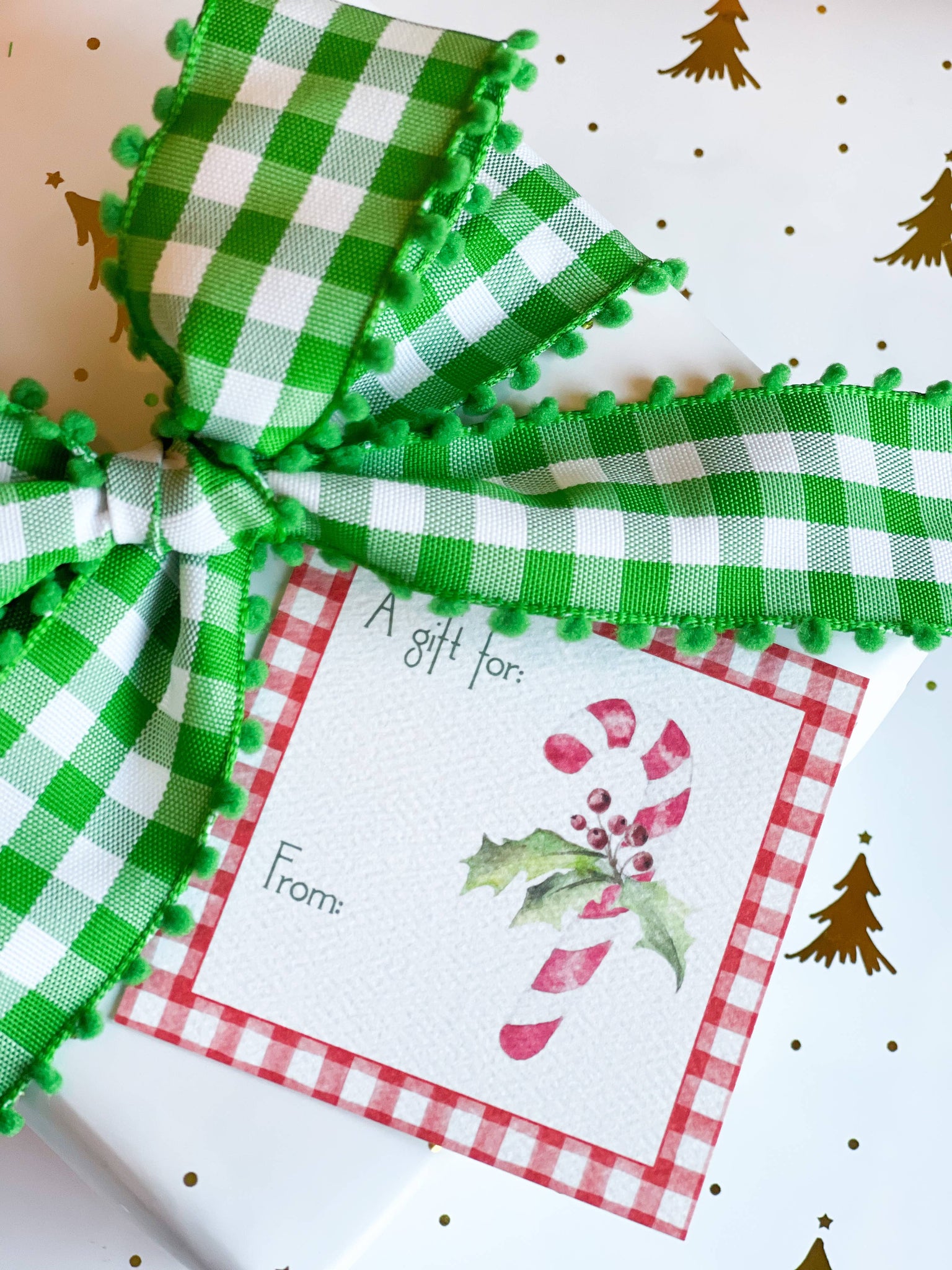 Red Gingham Candy Cane Gift Tag