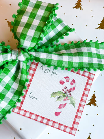 Red Gingham Candy Cane Gift Tag