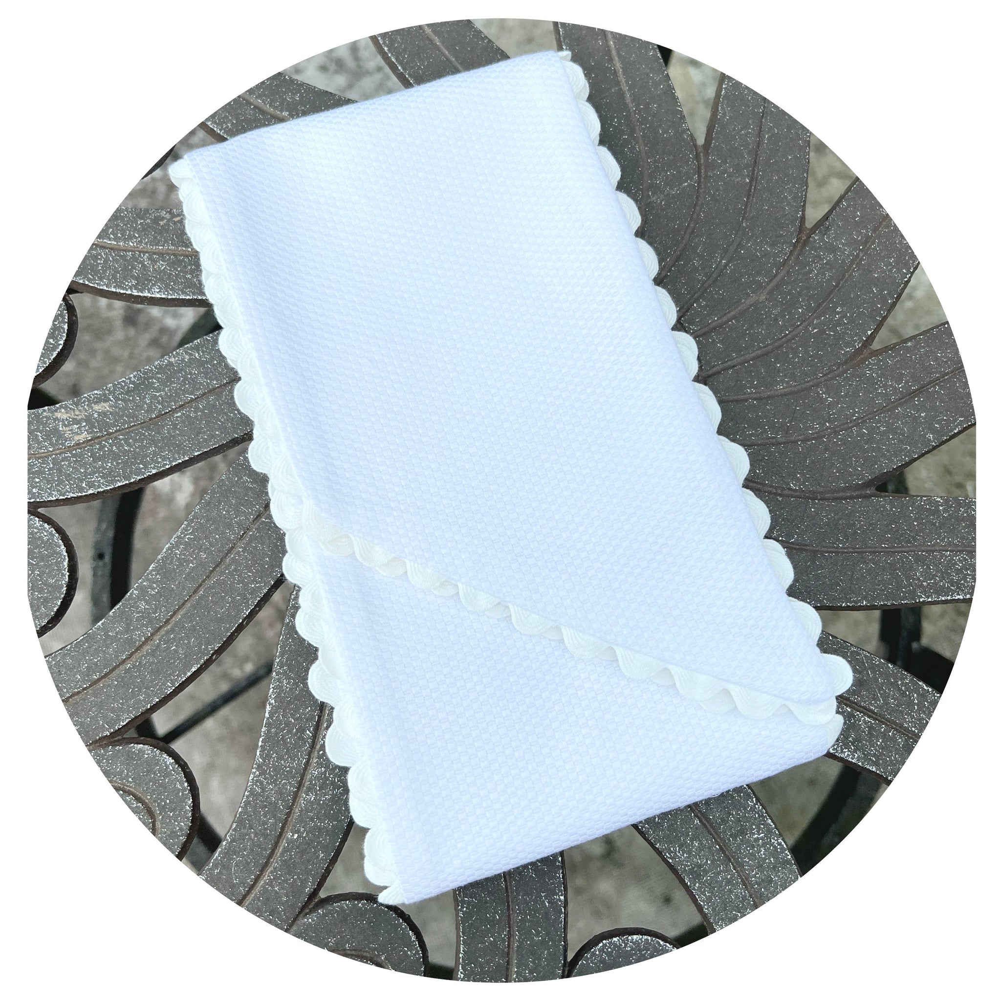 White Cotton Pique Sash with Trim: 44 inches / White