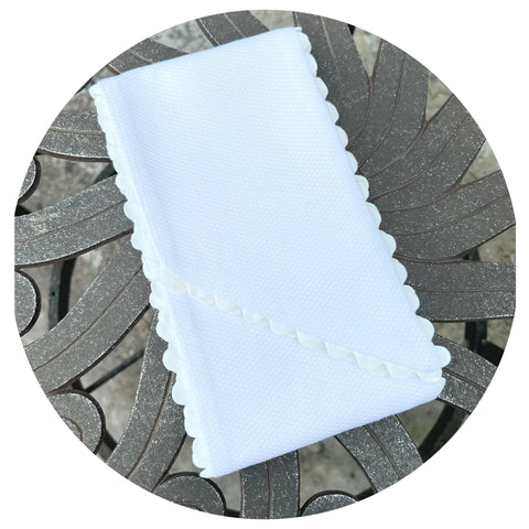 White Cotton Pique Sash with Trim: 44 inches / White