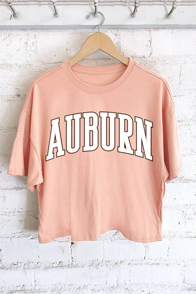 AUBURN PUFF GRAPHIC LONG CROP TOP: PEACH