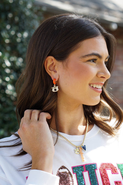Auburn Tigers Ball Bead Charm Necklace in Shiny Gold