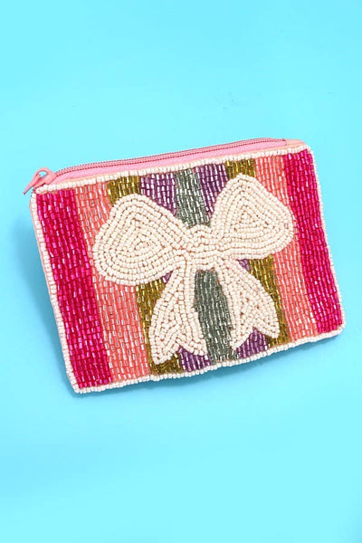 Rainbow Bow Beaded Pouch