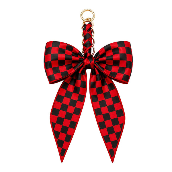 Game Day Checkered Bow Bag Charm: Burgundy/white