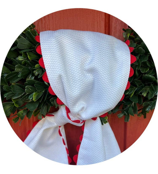 White Cotton Pique Sash with Trim: 44 inches / White