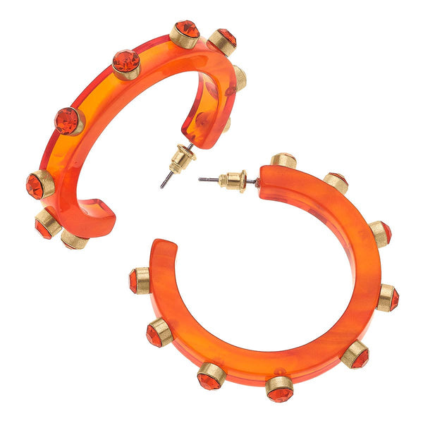Renee Resin and Rhinestone Hoop Earrings: Yellow