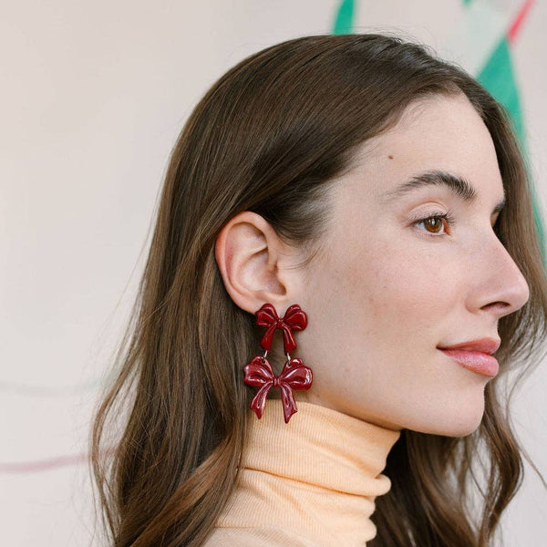 Burgundy Bow Dangles