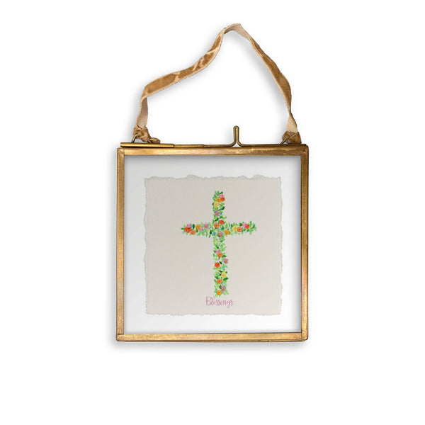 Cross with Flowers: Remove Words / Dishtowel / -