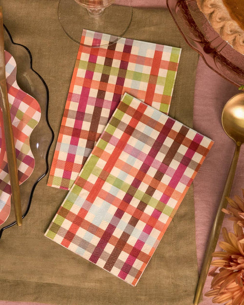 Fall Plaid Paper Napkins - 25 pcs; Thanksgiving decor, 6x4