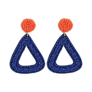 Blue and Orange Raffia Triangle Earrings