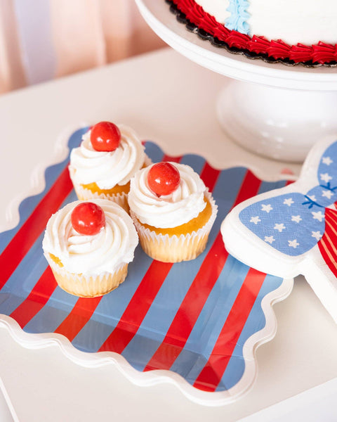 Blue & Red Striped Paper Plate - 9"