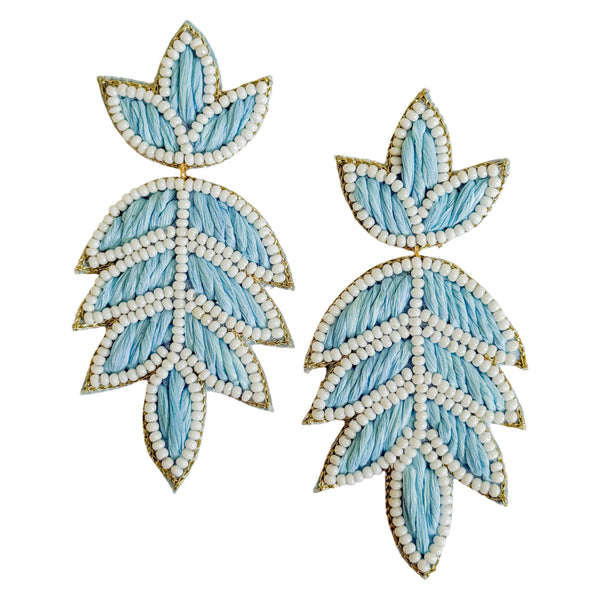 Lilly Raffia  Earrings | White & Carolina Blue