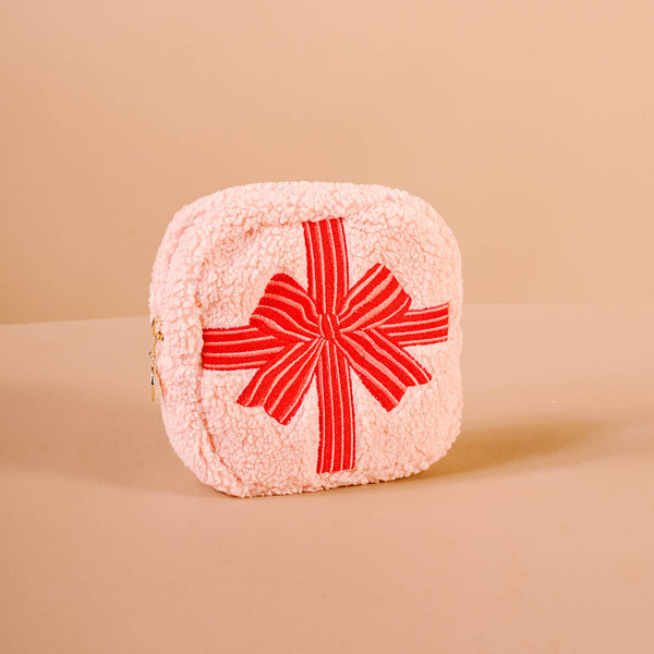Teddy Pouch-Square Holiday Gift Bow Red