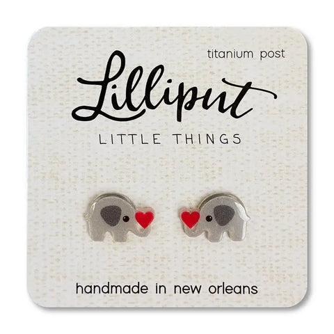 Lilliput Elephant with Heart Stud Earrings