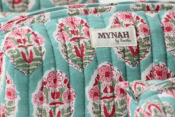 Turquoise floral travel/make up/organizer/bag-LARGE only
