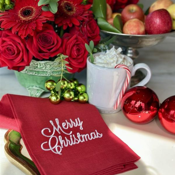 Merry Christmas Linen Towel - Christmas/Holiday: White