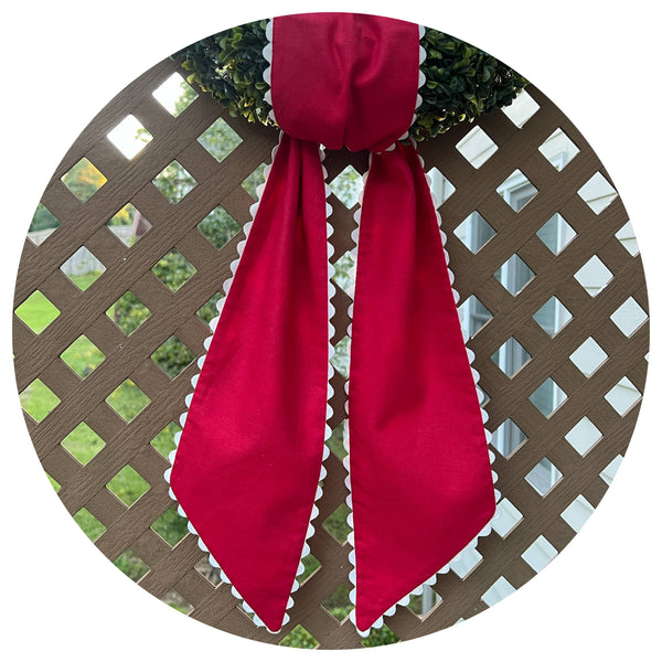Custom Linen Sashes with Trim : Red with White trim 54"