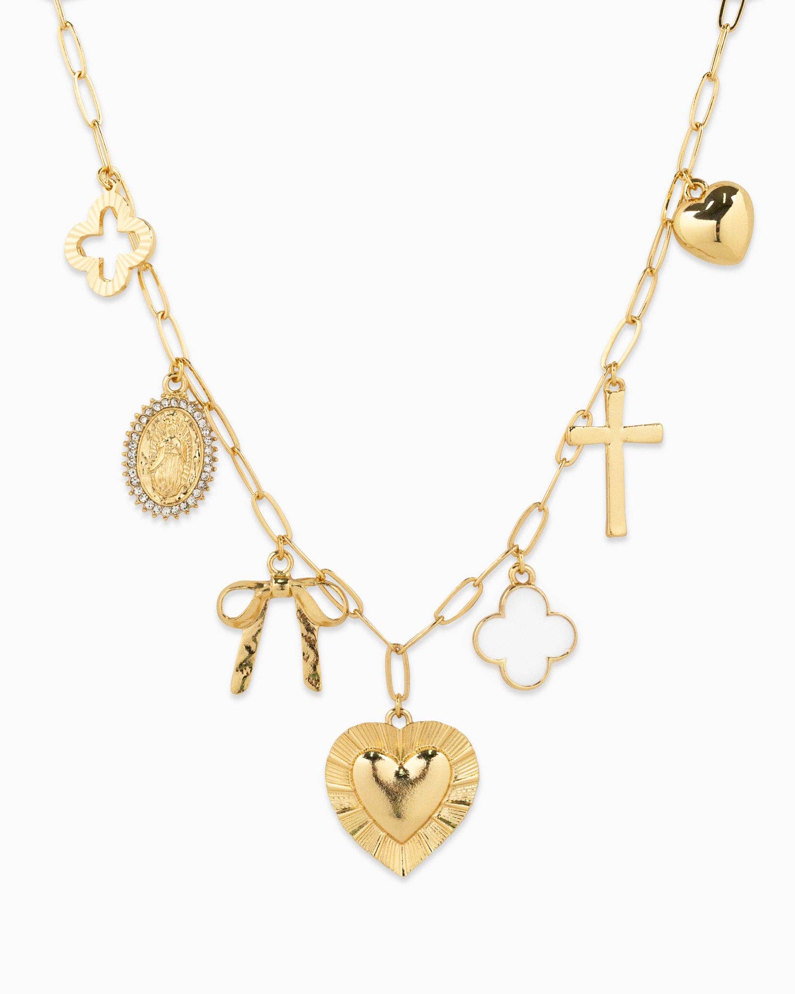 Heart Multi Gold Chunky Charm Necklace