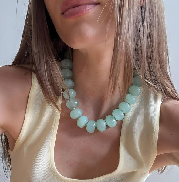 Chunky Beaded Natural Swirl Statement Necklace | 40NK9741: Rose