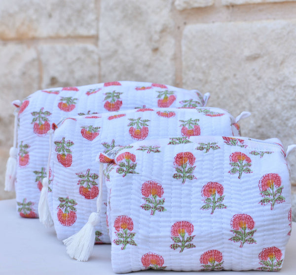 Quilted Cosmetic Pouch White (Set of 3)