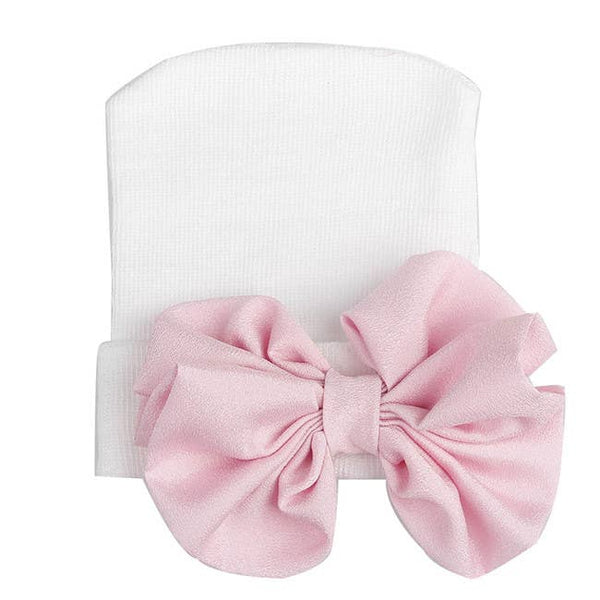 Newborn Hospital Hat: White with Pink bow