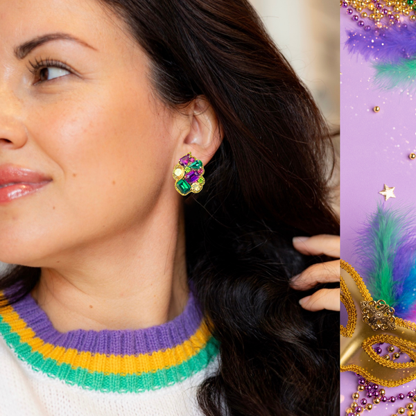 Eva Crystal Cluster Earrings | Mardi Gras Edition