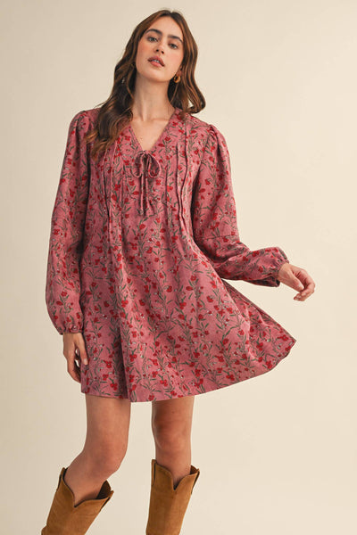 FLORAL CORDUROY MINI DRESS MDR4409: Orchid Multi Floral