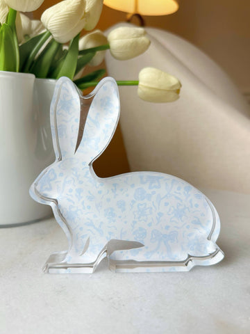 Easter Acrylic Bunny Block : Blue Chinoiserie Bunny