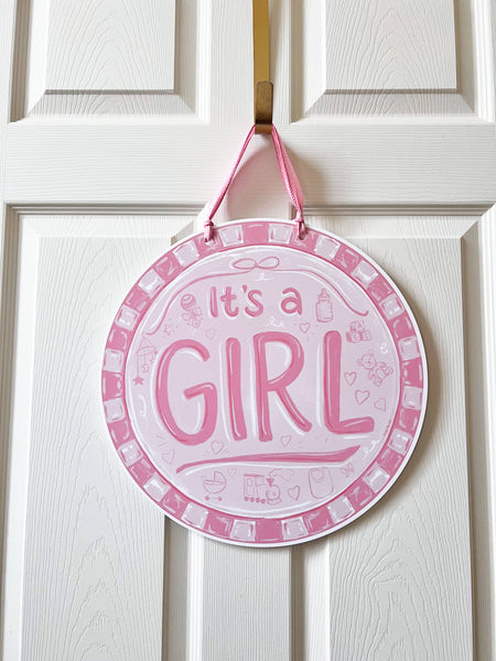 It's A Girl Round Door Hanger
