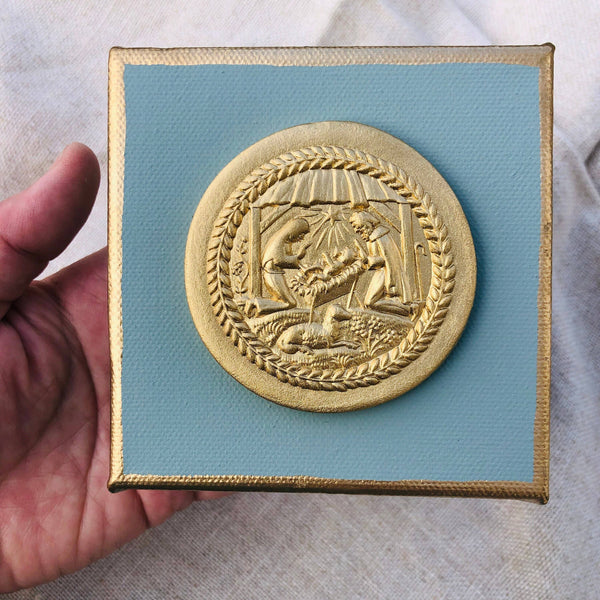 Nativity Intaglio Canvas | Plaster Intaglio Art | Christian: Grey