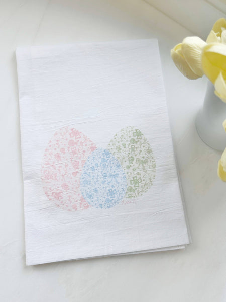 Easter Tea Towels: Blue and Green Chinoiserie Eggs