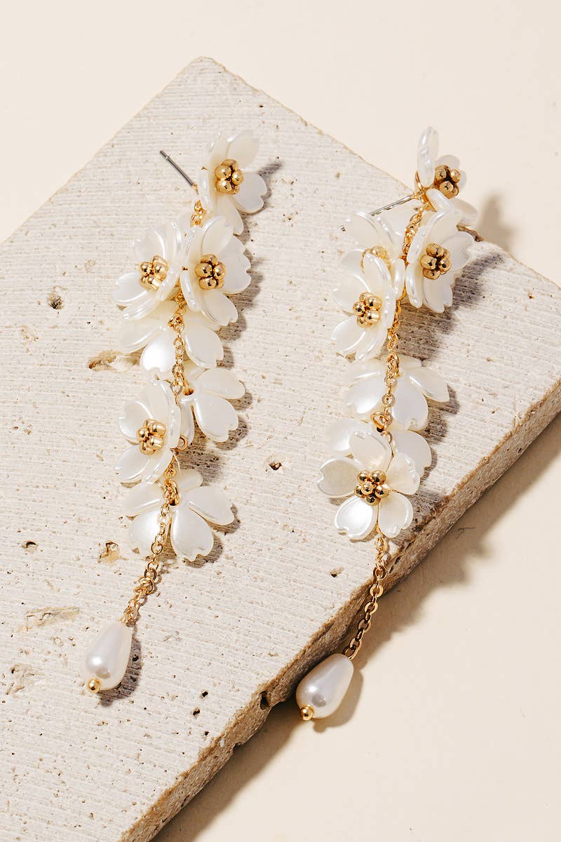Pearl Flower Charm Chains And Bead Dangle Earrings: GD
